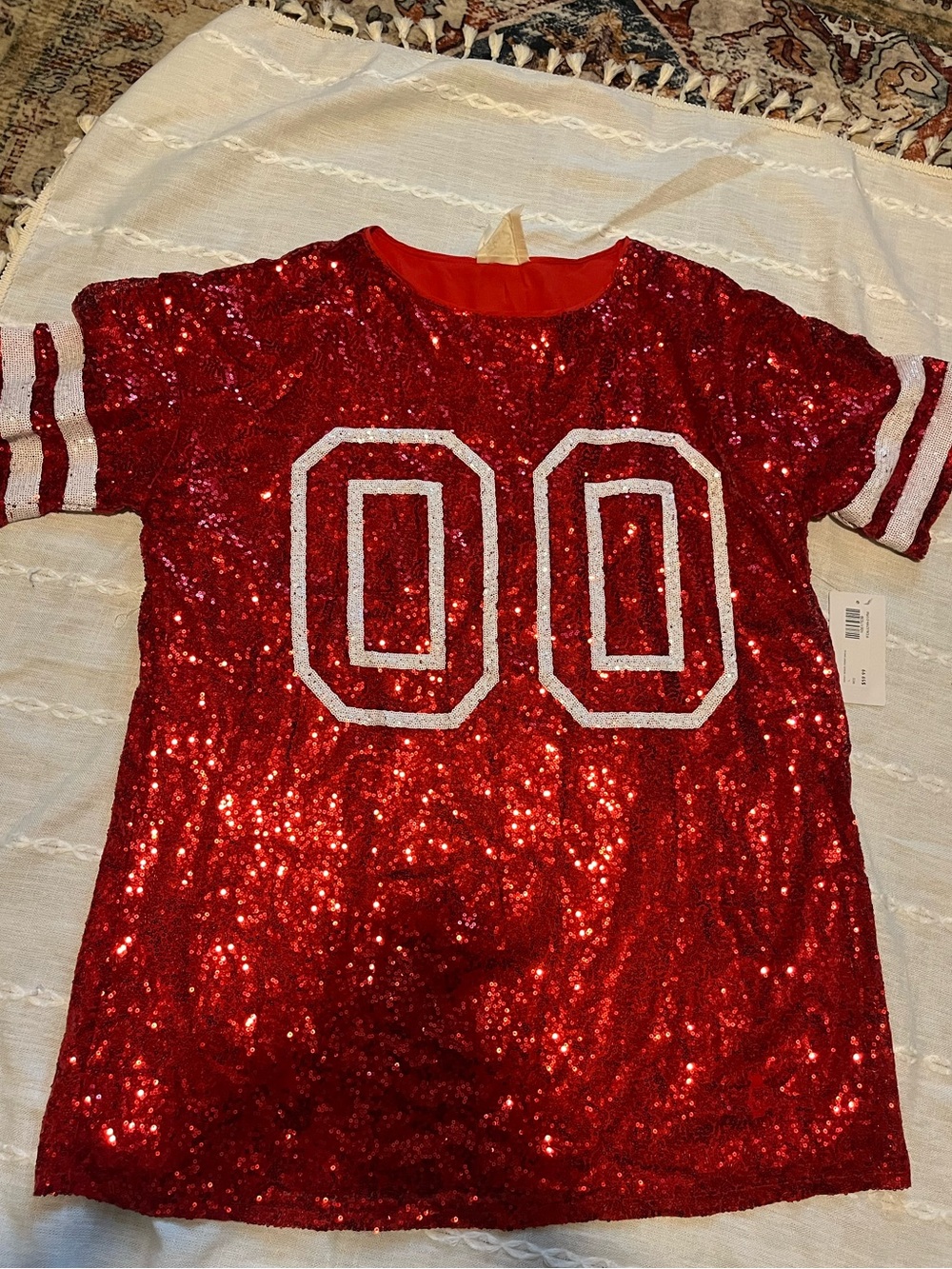 NEW FANTASTIC FAWN 00 Oversized Sequin Game Day Jersey Dress Large NWT Tailgate
